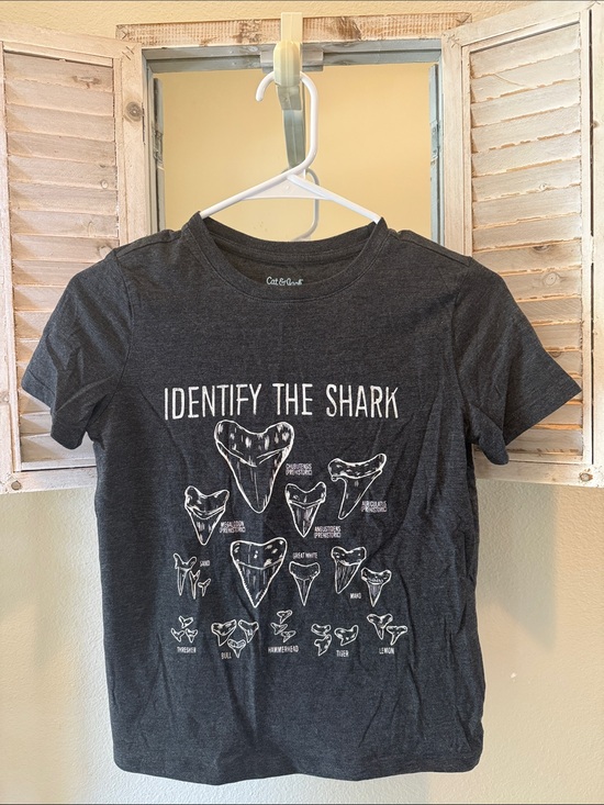 Cat & Jack Other - Cat & Jack Charcoal Graphic Tee with White Shark Tooth Print